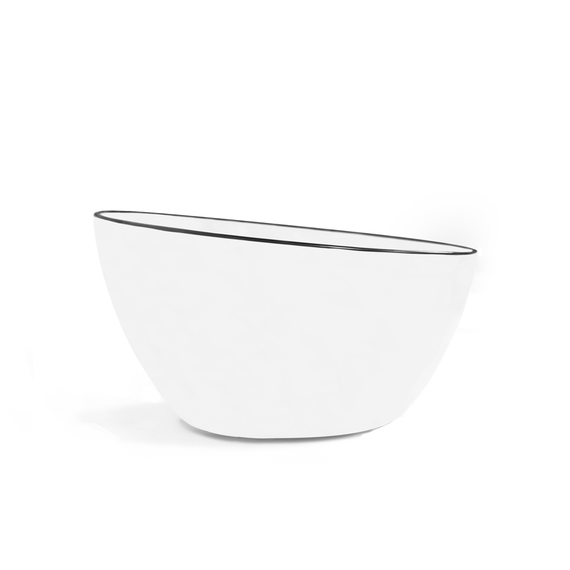 Vasque à poser 41 x 37 cm ronde, céramique, Blanc mat avec liseré noir, made in France, Fil