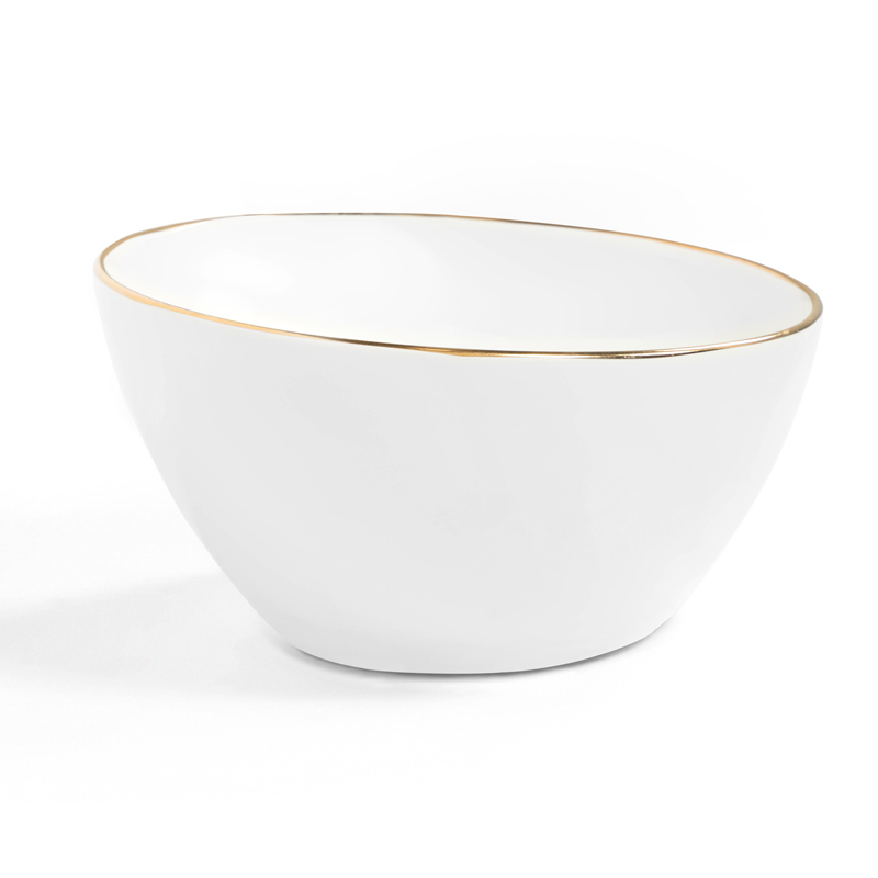 Vasque à poser 41 x 37 cm ronde, céramique, Blanc mat avec liseré Or, made in France, Fil