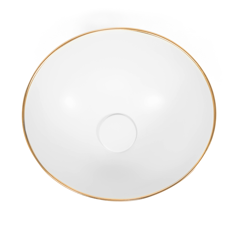 Vasque à poser 41 x 37 cm ronde, céramique, Blanc mat avec liseré Or, made in France, Fil