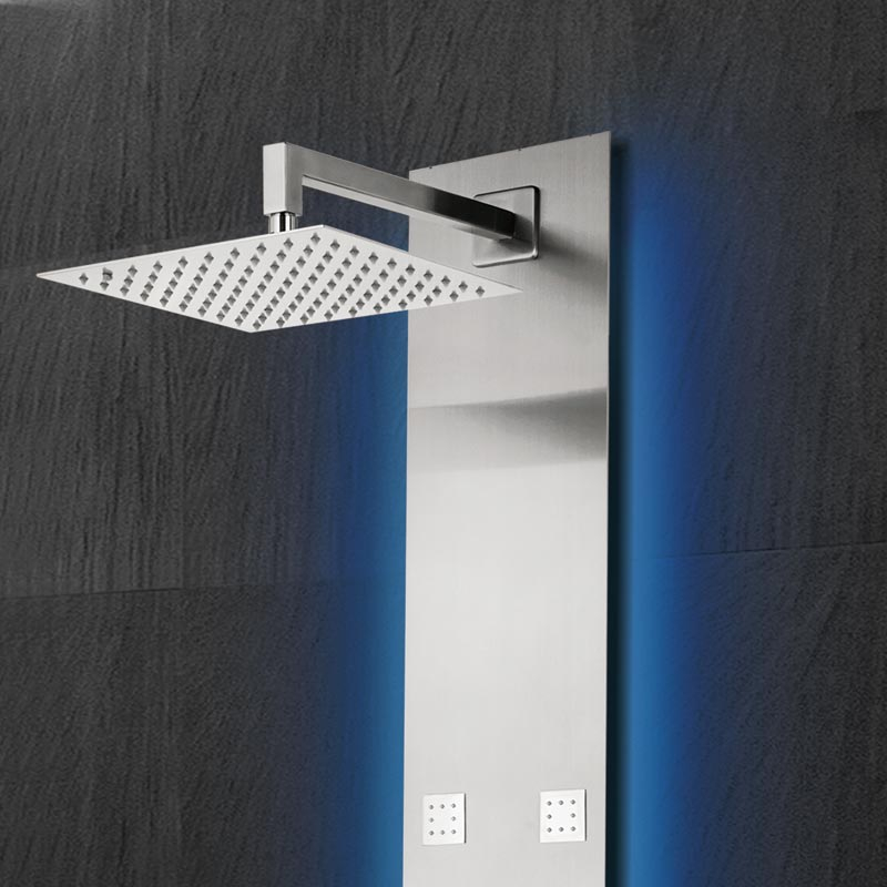 Fixplus, panneau de douche encastré hydromassant et leds, thermostatique, acier inoxydable