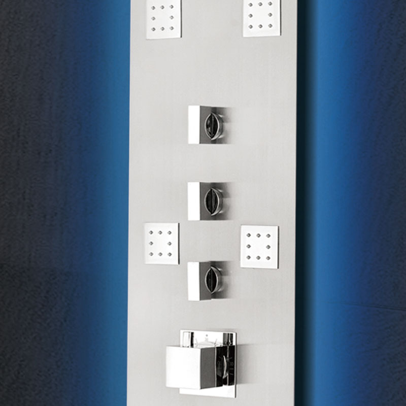 Fixplus, panneau de douche encastré hydromassant et leds, thermostatique, acier inoxydable