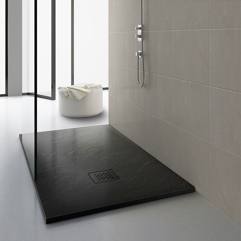 Receveur de douche 80x160 cm Grille noire, Composite Noir, Fjord