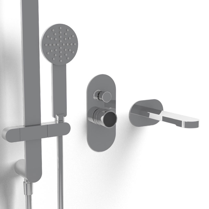 Composition mitigeur bain douche, chromé, manette personnalisable, Flow Round