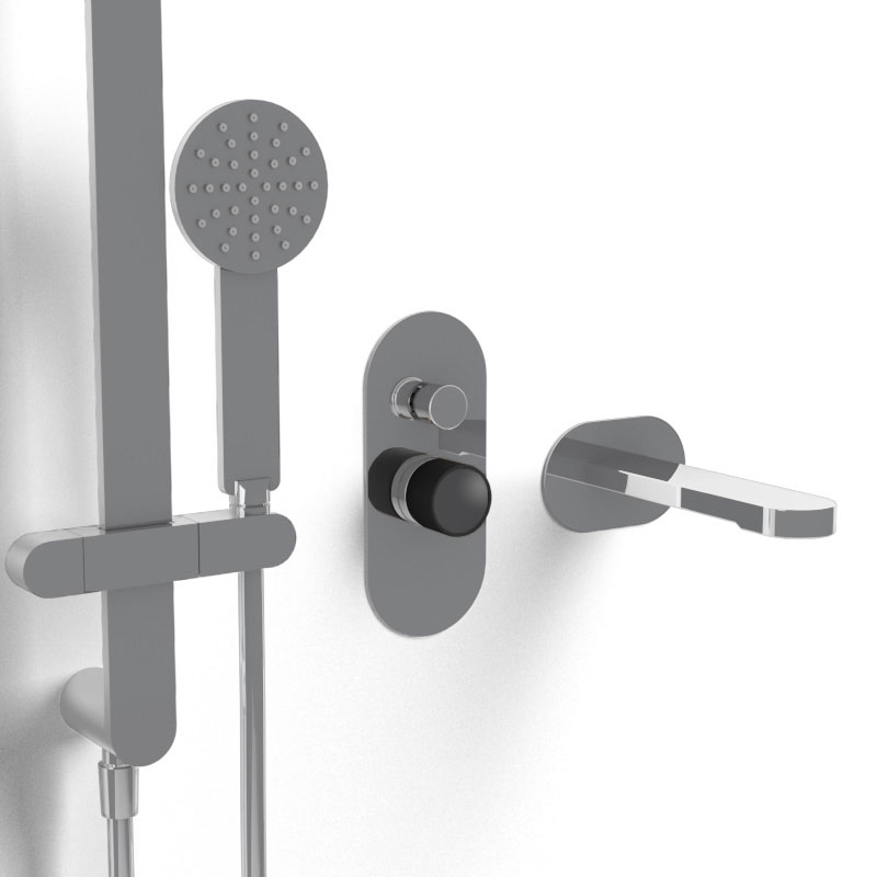 Composition mitigeur bain douche, chromé, manette personnalisable, Flow Round