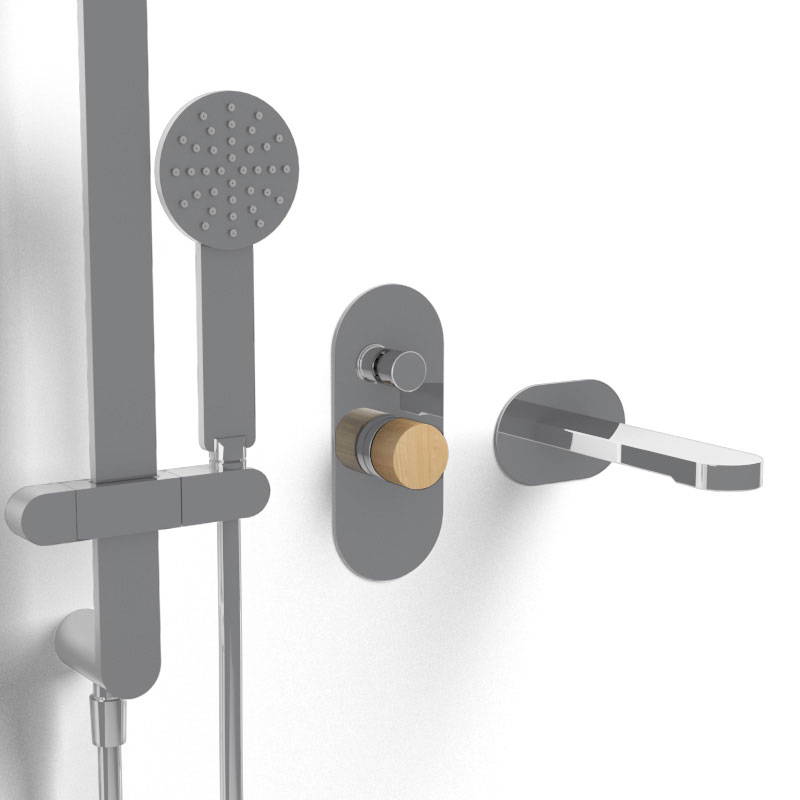 Composition mitigeur bain douche, chromé, manette personnalisable, Flow Round