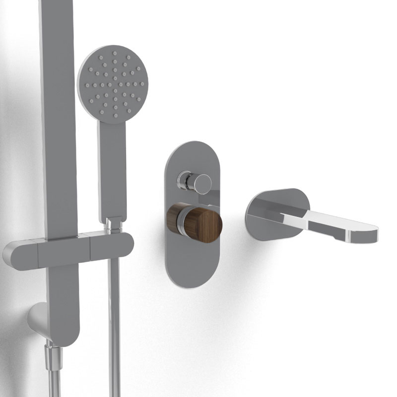 Composition mitigeur bain douche, chromé, manette personnalisable, Flow Round