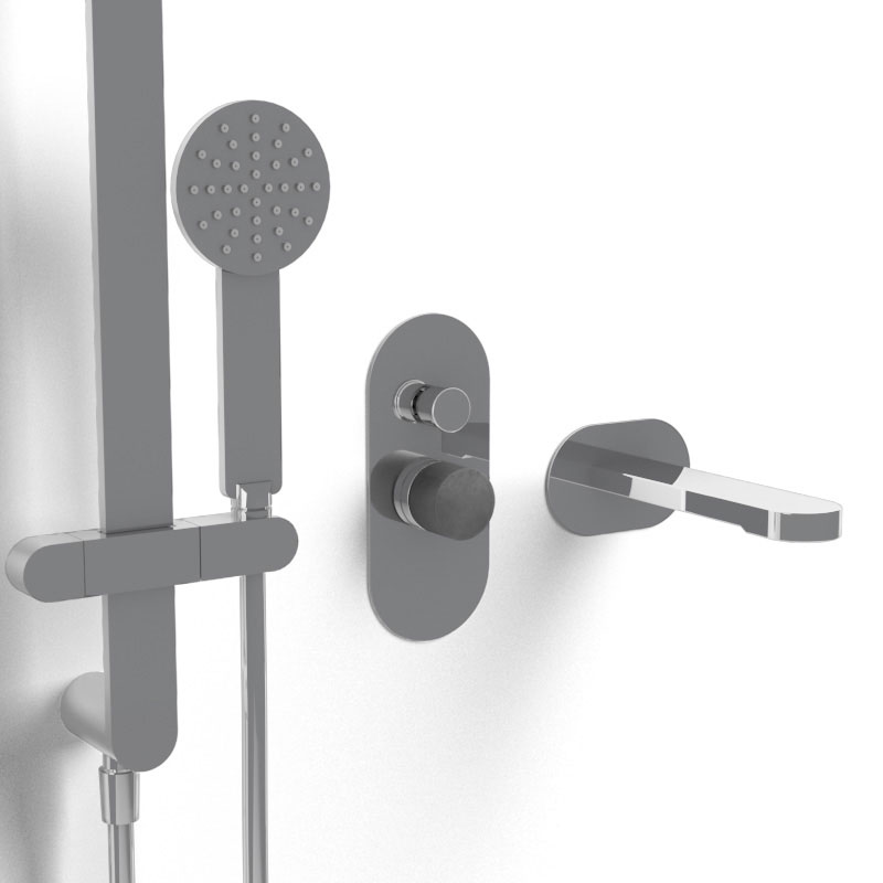Composition mitigeur bain douche, chromé, manette personnalisable, Flow Round