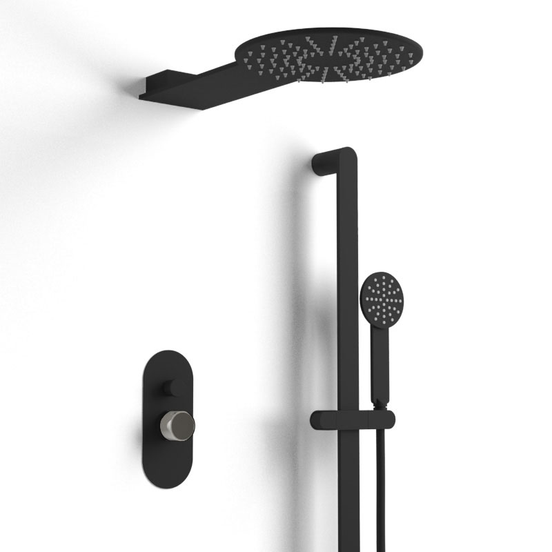 Composition mitigeur douche, noir mat, manette personnalisable, Flow Round