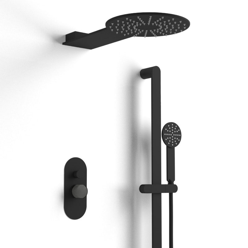 Composition mitigeur douche, noir mat, manette personnalisable, Flow Round