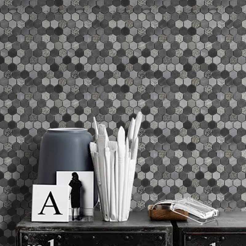 Mosaïque en pierre, 30x28,5 cm, Hexagona, Mix dark stone