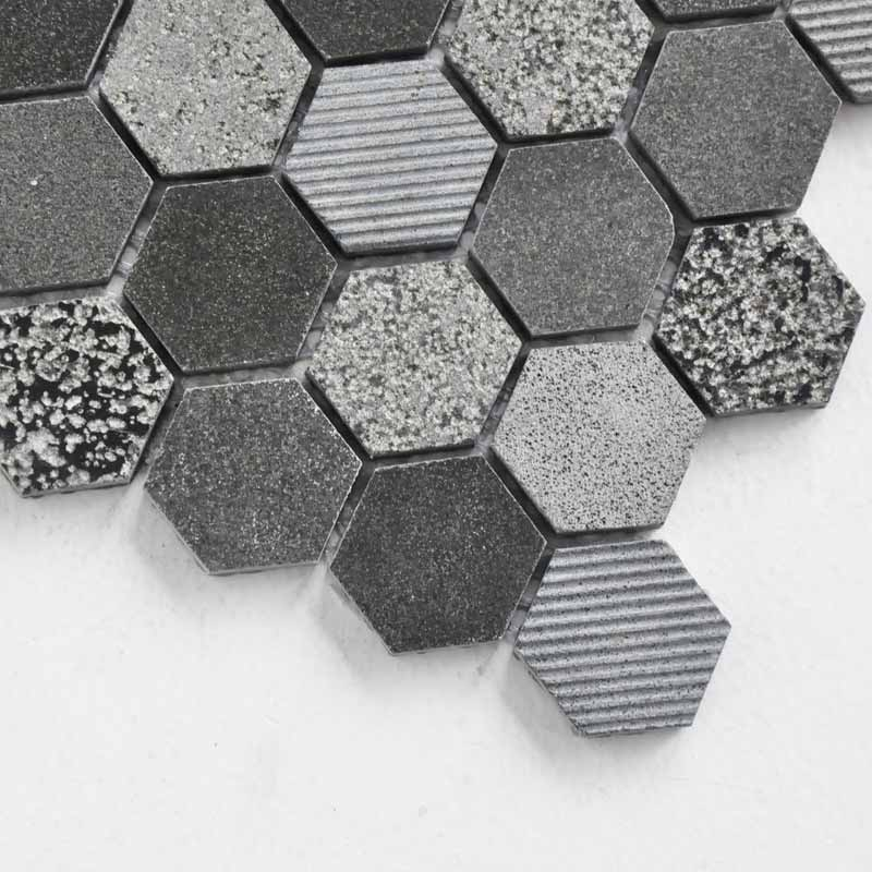 Mosaïque en pierre, 30x28,5 cm, Hexagona, Mix dark stone