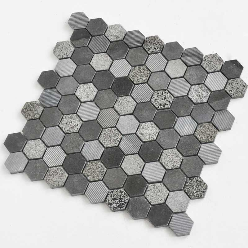 Mosaïque en pierre, 30x28,5 cm, Hexagona, Mix dark stone