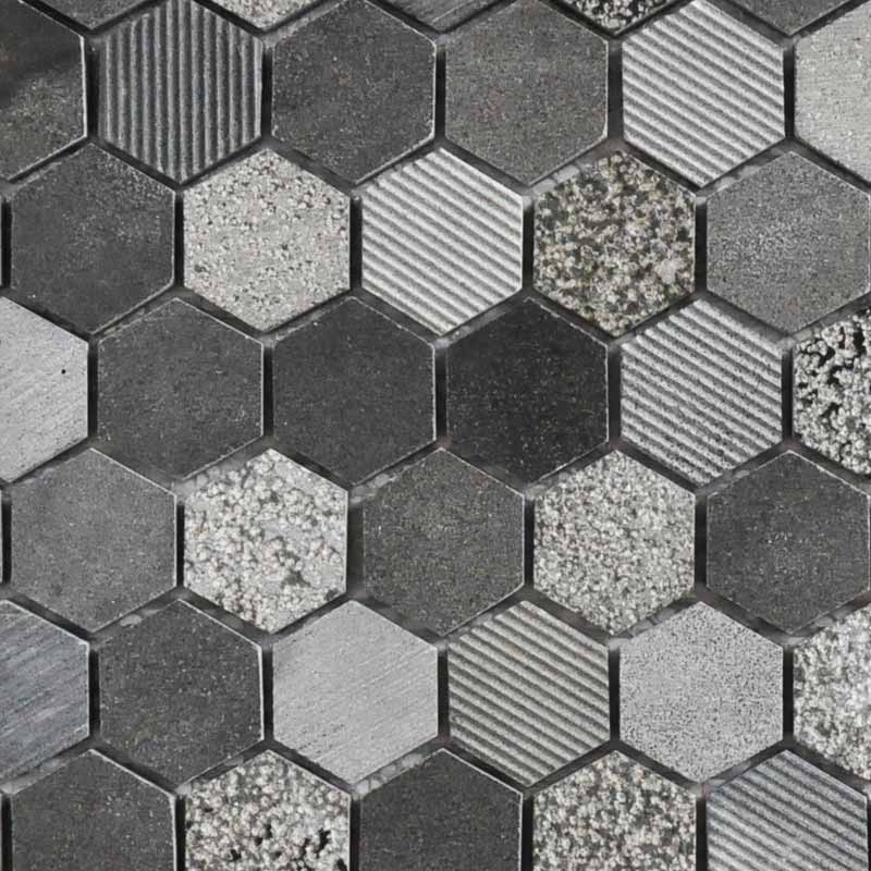 Mosaïque en pierre, 30x28,5 cm, Hexagona, Mix dark stone
