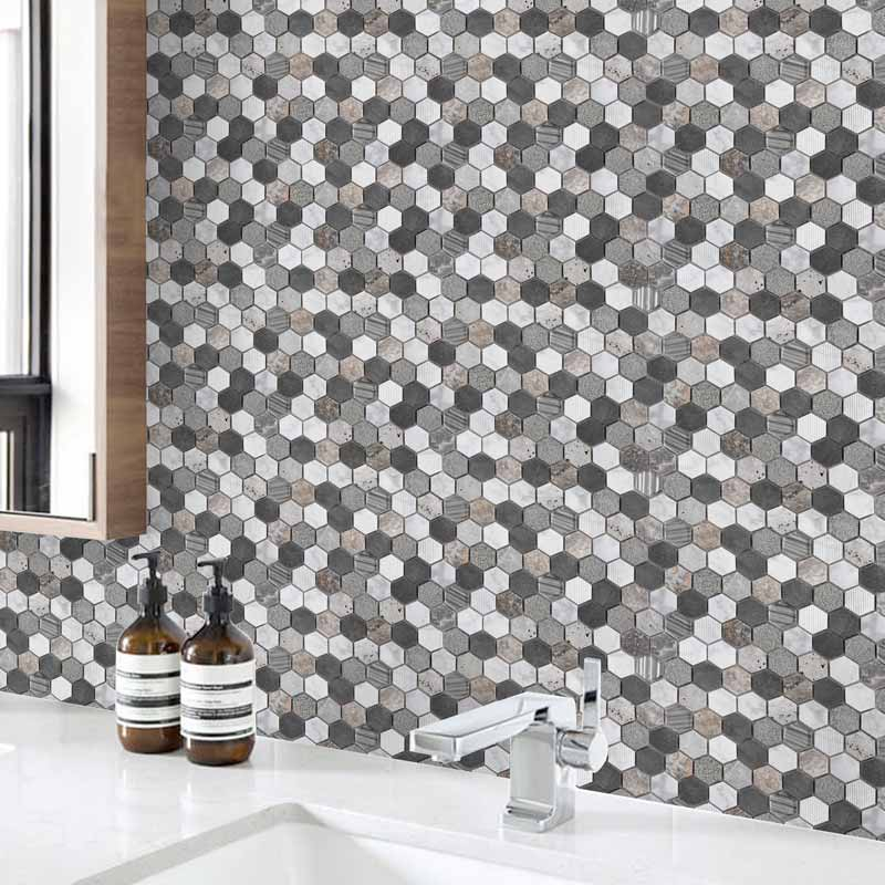 Mosaïque en pierre, 30x28,5 cm, Hexagona, Mix light stone