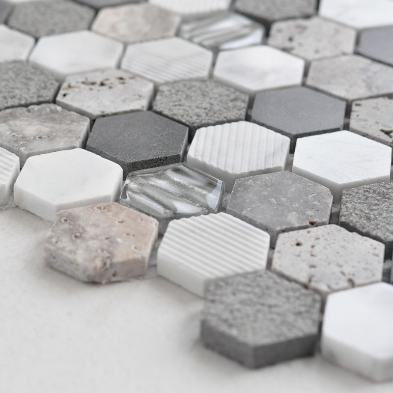 Mosaïque en pierre, 30x28,5 cm, Hexagona, Mix light stone