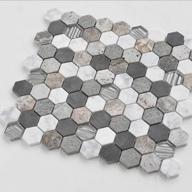 Mosaïque en pierre, 30x28,5 cm, Hexagona, Mix light stone