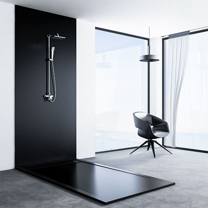 Receveur de douche 80x160 ou 200 cm. Grille noire, Composite Noir, Jungle