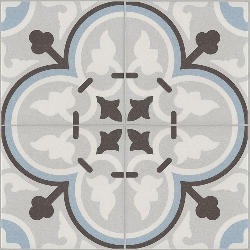 Carrelage mur et sol 20x20 cm imitation carreau de ciment, La Madeleine, Flavie Bleu