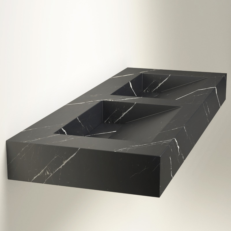 Plan 2 Vasques, 121x46x12, Marbre Black Marquina, Lake