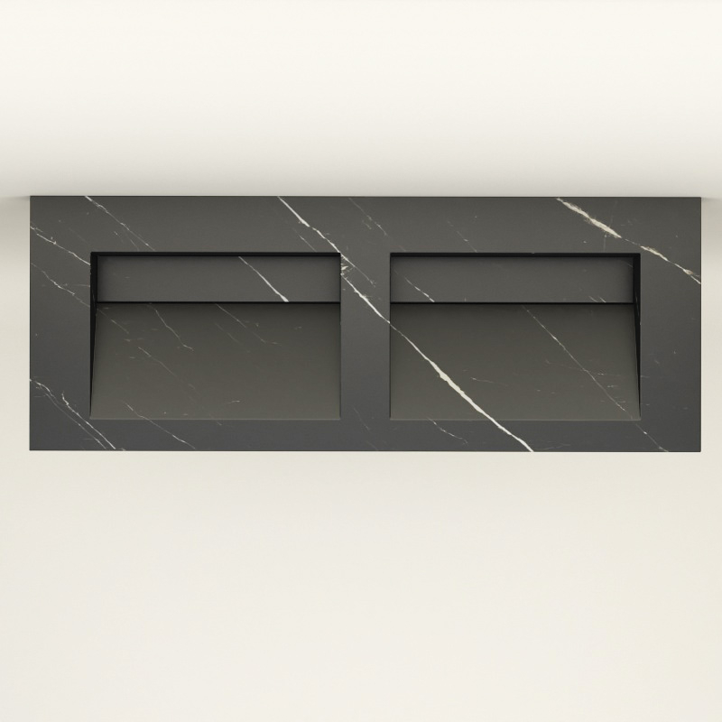 Plan 2 Vasques, 121x46x12, Marbre Black Marquina, Lake
