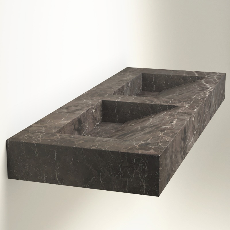 Plan 2 Vasques, 121x46x12, Marbre Turk Grey, Lake