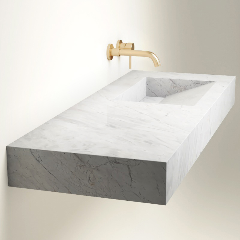 Plan Vasque Gauche, 121x46x12, Marbre Elba White, Lake