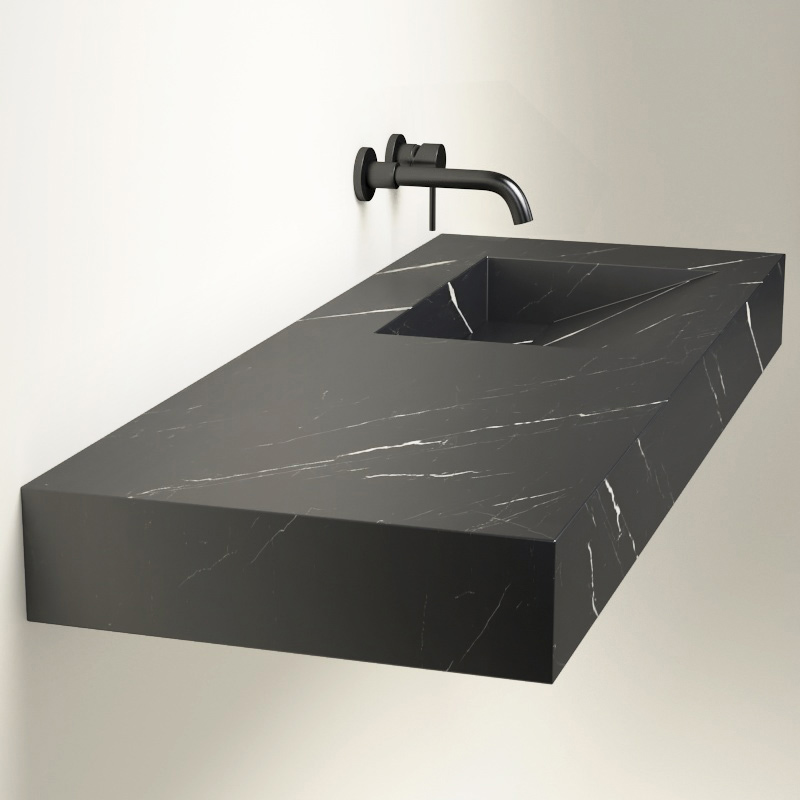 Plan Vasque Gauche, 121x46x12, Marbre Black marquina, Lake