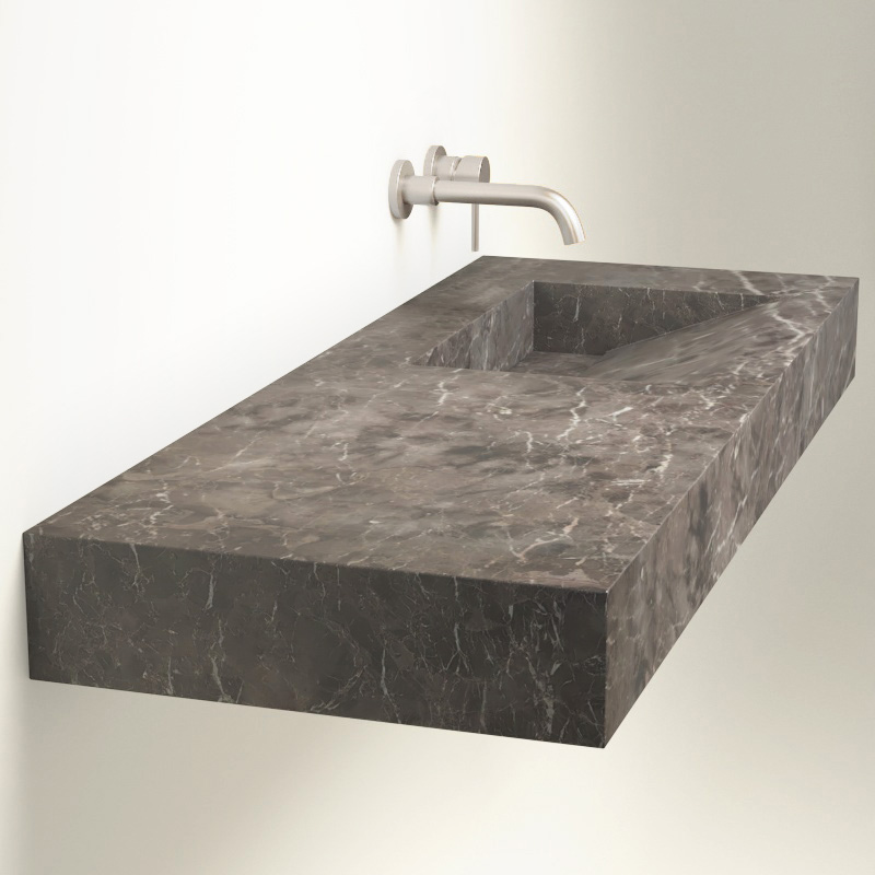 Plan Vasque Gauche, 121x46x12, Marbre Turk Grey, Lake