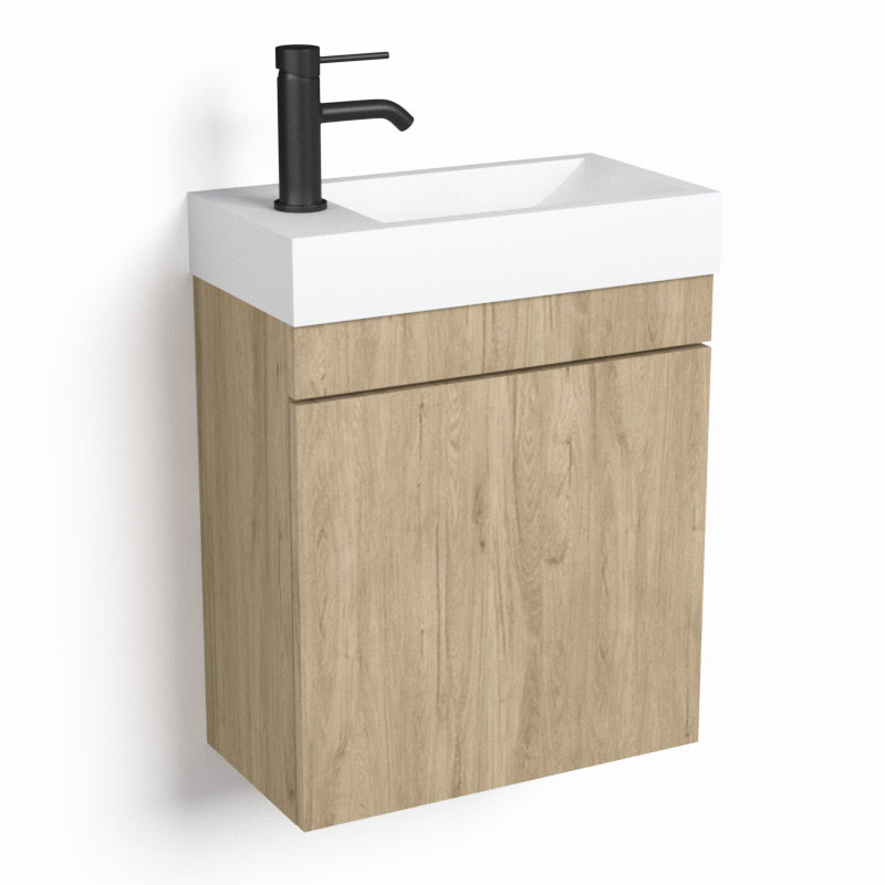 Lave-mains 44,5 x 23,7 cm, Chêne Denver, et vasque blanc mat, Alma