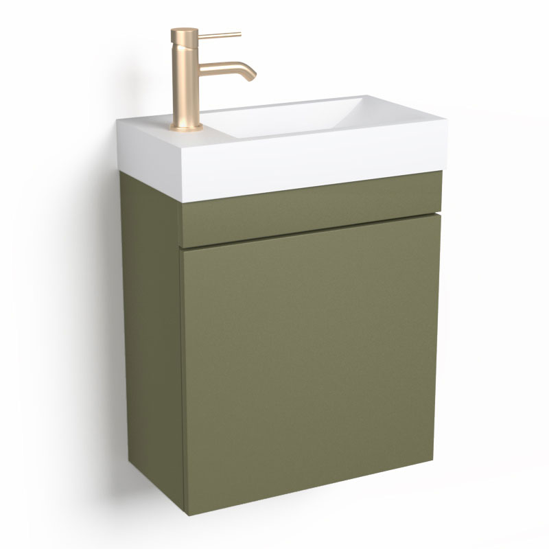 Lave-mains 44,5 x 23,7 cm, Vert olive, et vasque blanc mat, Alma