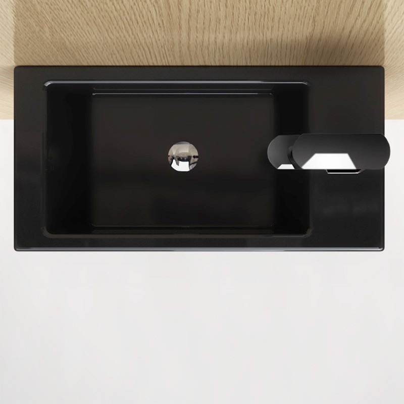 Lave mains Noir gain de place 50x25 cm, céramique, Pure