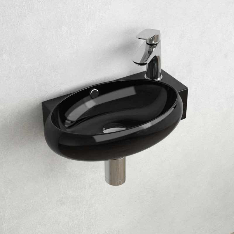 Lave-mains noir droite ou gauche, 42,5x26,5 cm, Pure