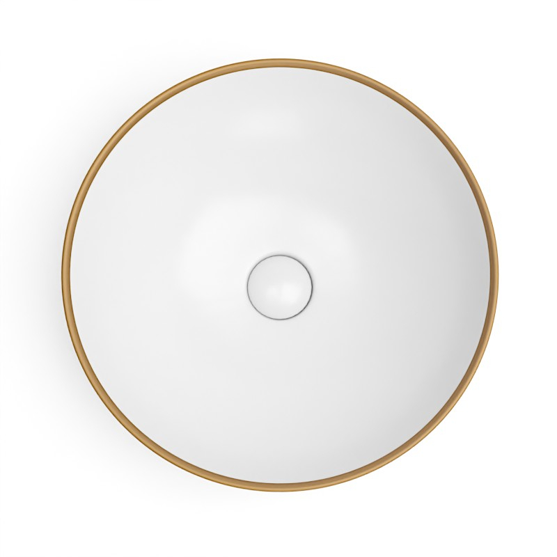 Vasque à poser, Ø41,5 cm, Blanc mat + Fil doré mat, Line