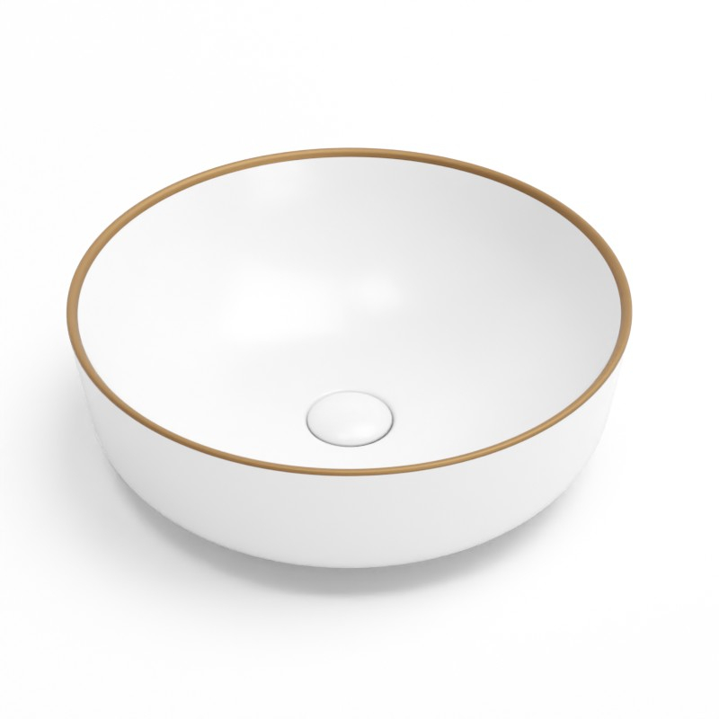 Vasque à poser, Ø41,5 cm, Blanc mat + Fil doré mat, Line