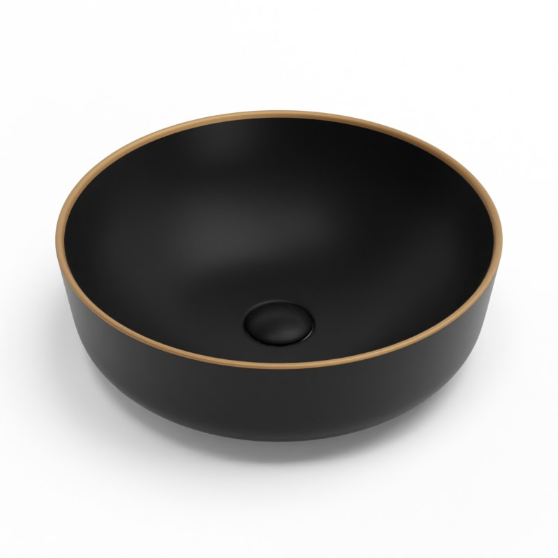 Vasque à poser, Ø41,5 cm, Noir mat + Fil doré mat, Line