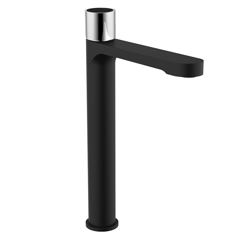 Manette pour mitigeur lavabo Flow Round, Chrome insert verre noir