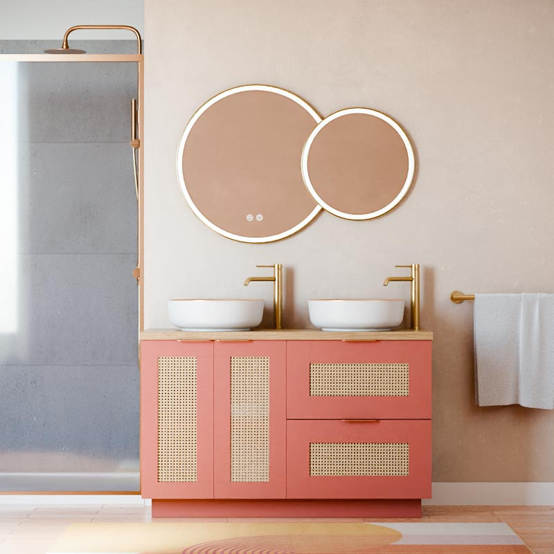 Meuble Cannage en rotin 120 cm, rouge argile, plan imitation chêne clair, Alma