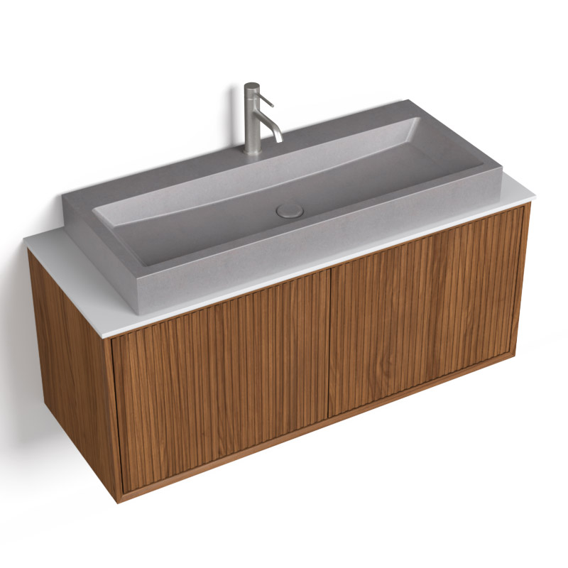 Meuble suspendu 120 Cm, Plan en résine minérale, 3 couleurs de Vasque