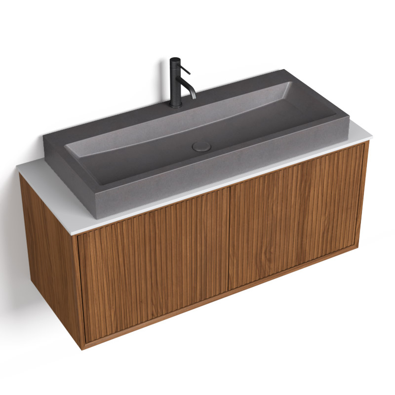 Meuble suspendu 120 Cm, Plan en résine minérale, Vasque Terrazzo Gris