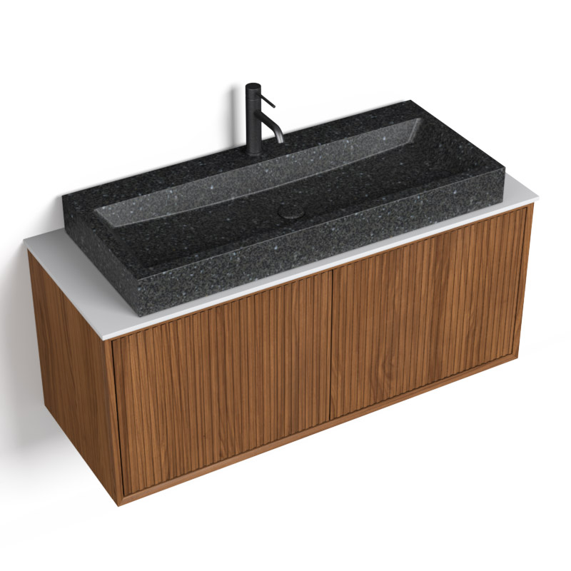 Meuble suspendu 120 Cm, Plan en résine minérale, Vasque Terrazzo