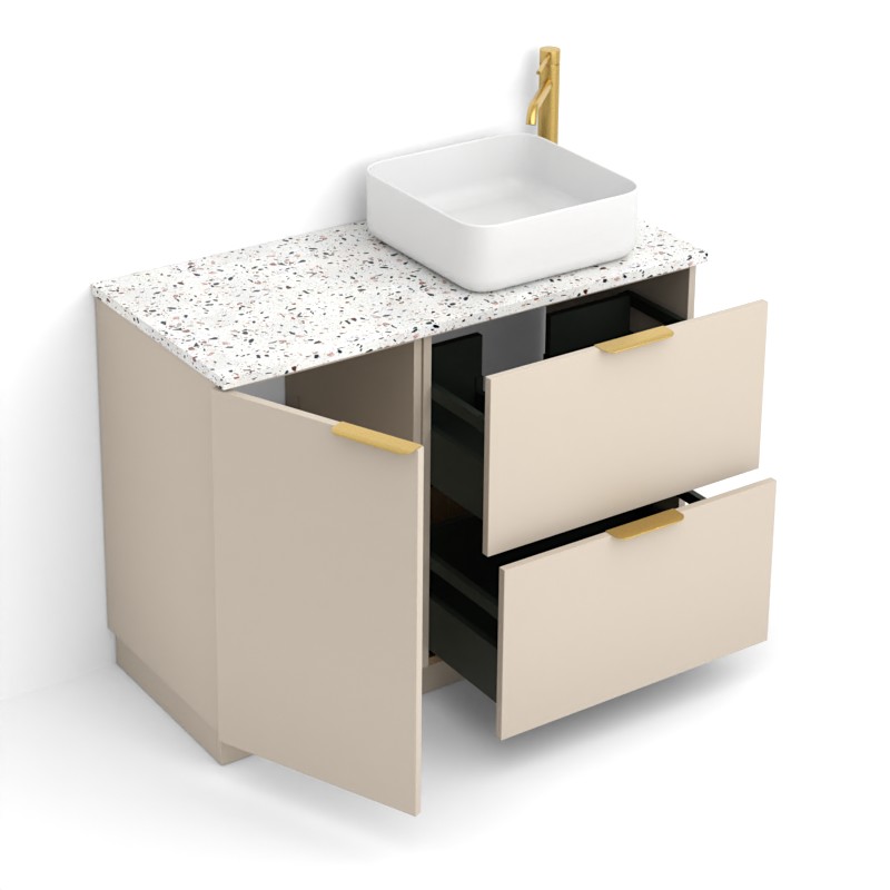 Meuble avec plan Terrazzo, 100 cm, Meuble Biscuit et Plan Terrazzo Roman pink white