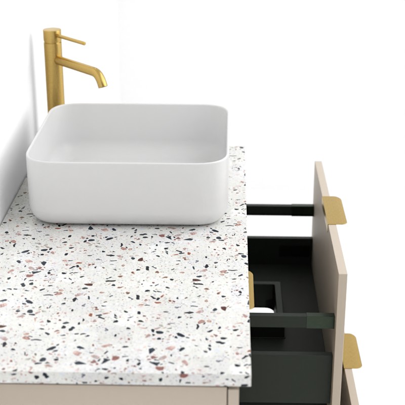 Meuble avec plan Terrazzo, 100 cm, Meuble Biscuit et Plan Terrazzo Roman pink white