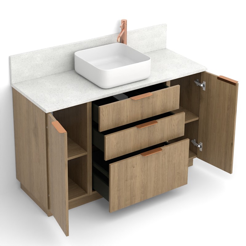 Meuble avec plan Terrazzo, 120 cm, Meuble Chêne et Plan Terrazzo Byron white, Alma