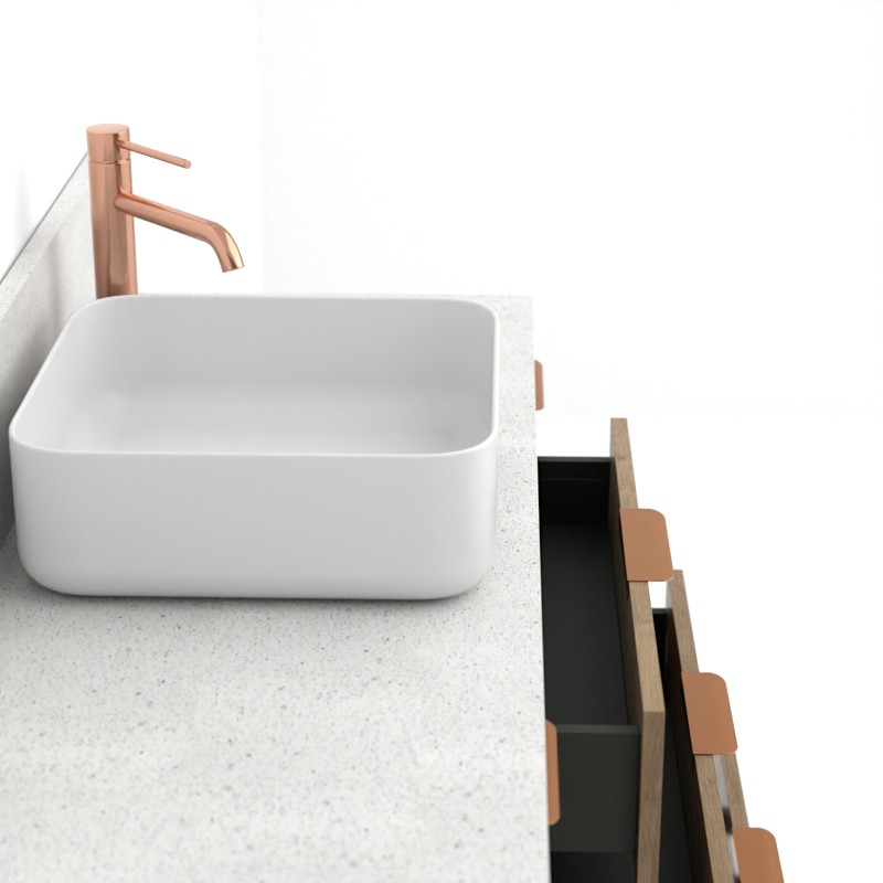 Meuble avec plan Terrazzo, 120 cm, Meuble Chêne et Plan Terrazzo Byron white, Alma