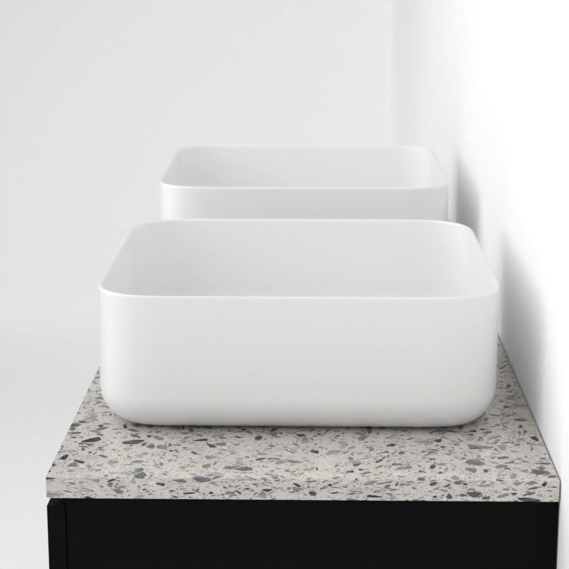 Meuble suspendu 120 cm pour vasque à poser, Noir et Plan Terrazzo Kala White,Caruso