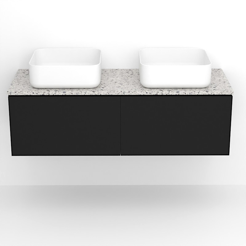 Meuble suspendu 120 cm pour vasque à poser, Noir et Plan Terrazzo Kala White,Caruso