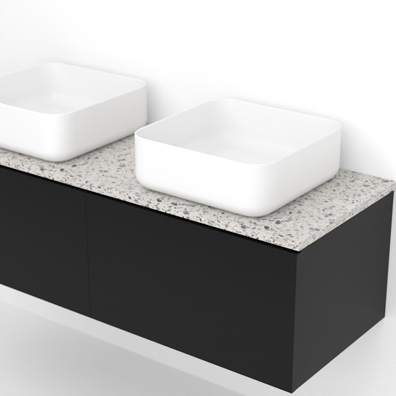 Meuble suspendu 120 cm pour vasque à poser, Noir et Plan Terrazzo Kala White,Caruso