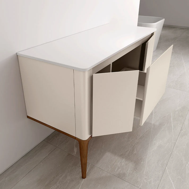 Meuble à poser beige, 120 cm, avec plan en résine minérale, Panthéon