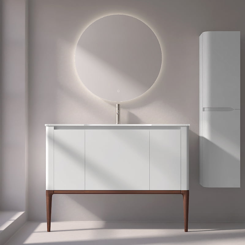 Meuble à poser blanc mat, 120 cm, avec plan vasque encastré en verre, Panthéon