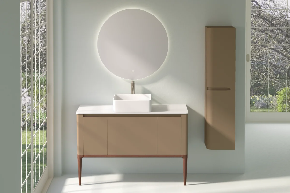 Meuble à poser cappuccino, 120 cm, avec plan en résine minérale, Panthéon